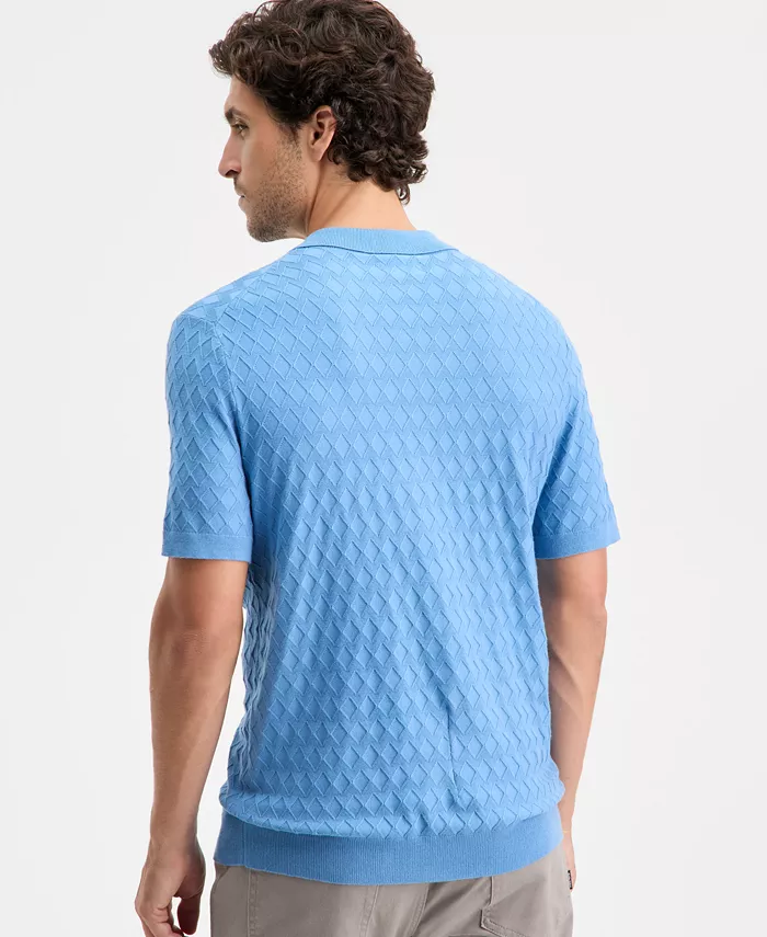 Men's Short-Sleeve Diamond Zip Polo Sweater - thumbnail 7