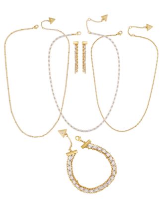 3-Pc. Cubic Zirconia Silver-Tone Multi-Chain Necklace, Drop Earrings, and Bracelet Set