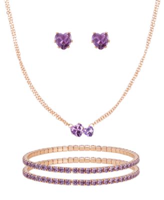  3-Pc. Cubic Zirconia Metal-Tone Heart Necklace, Stud Earrings, and Bracelet Gift Set