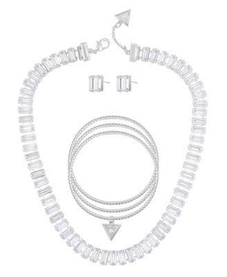 3-Pc. Rhinestone and Glass Stone Metal-Tone Necklace, Stud Earrings, and Bracelet Set