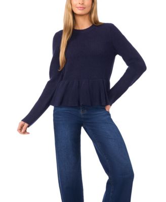 CeCe - Women's Peplum Pull On Long Sleeve Sweater