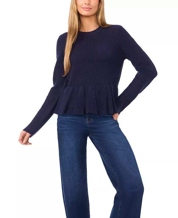 Women's Peplum Pull On Long Sleeve Sweater