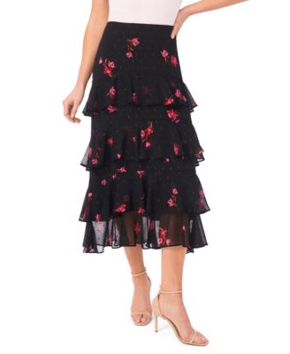 CeCe - Women's Tiered Ruffle Flounce Midi Skirt