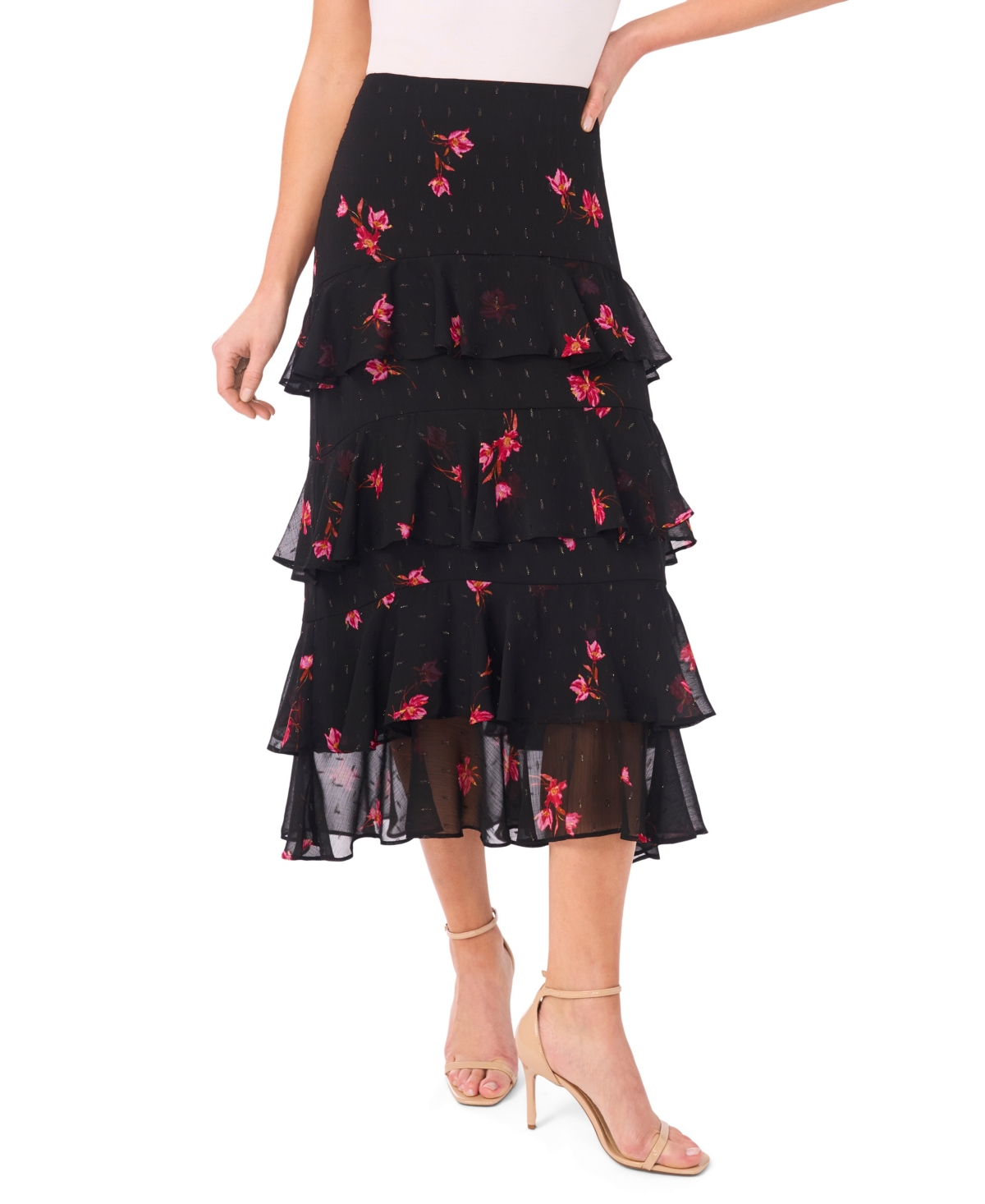 CeCe Women's Tiered Ruffle Flounce Midi Skirt
