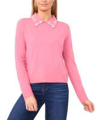 Women's Collared Neck Embellished Polo Sweater