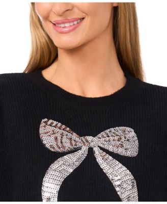 Women's Sequin Bow Pull On Sweater