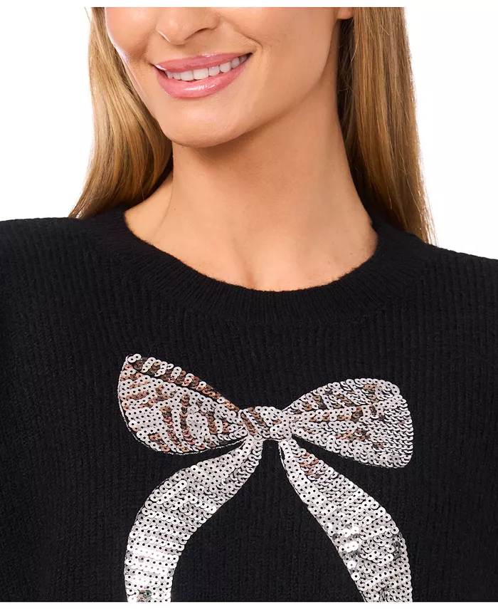 Women's Sequin Bow Pull On Sweater - thumbnail 2