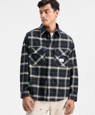 Men's Oversized-Fit Ebolt Plaid Long-Sleeve Shirt