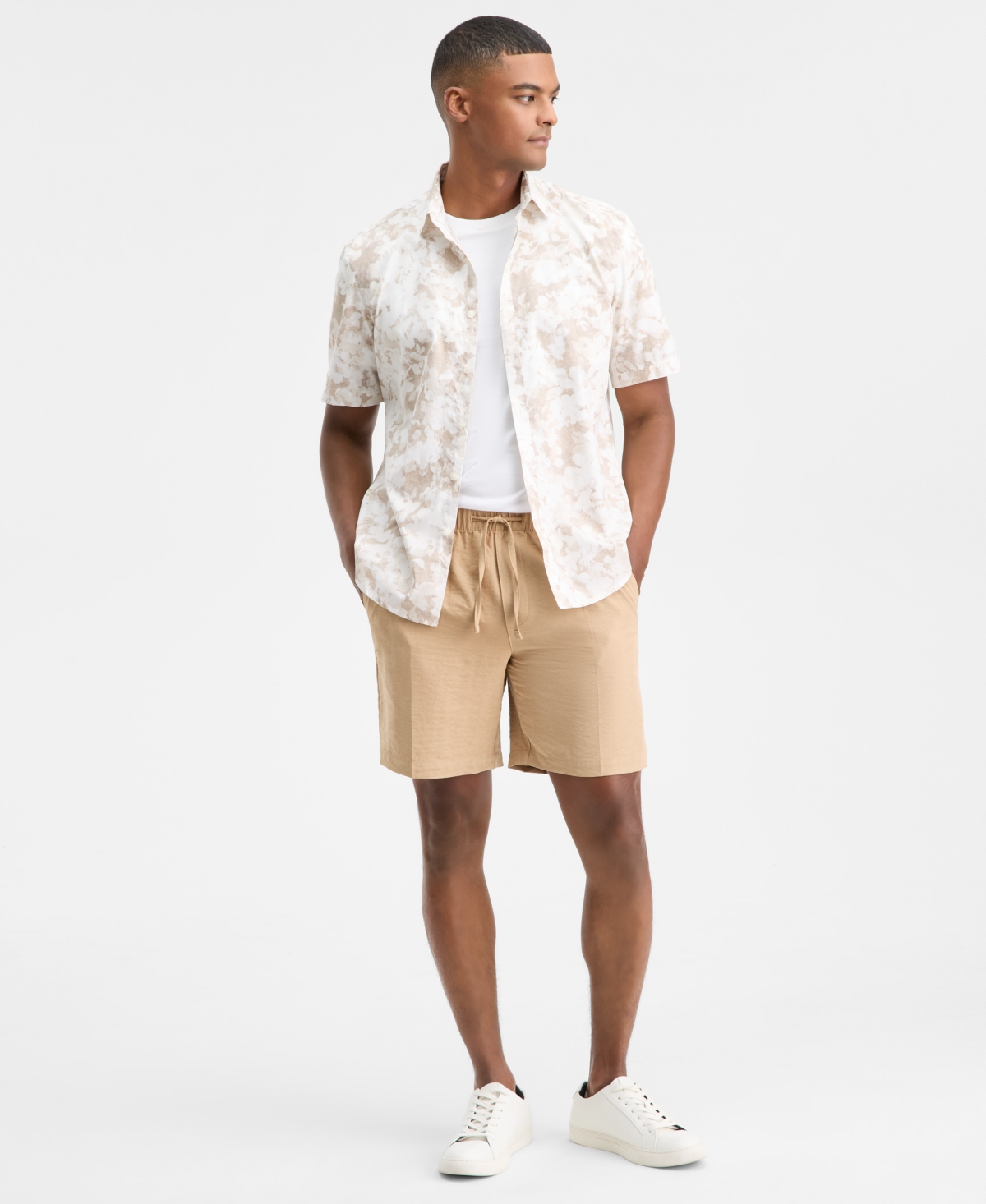 Alfani Men's Short Sleeve Layered Botanical Shirt, Macy's Exclusive In Multi