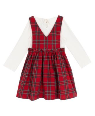 Girls' 2T-6X Checkered Jumper and Long-Sleeve Top, 2-Piece Set