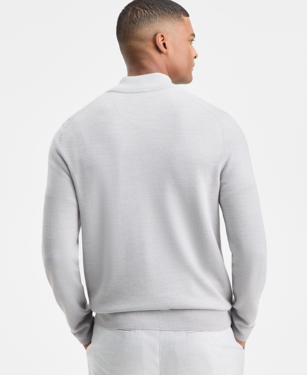 Alfani Men's Long-sleeve Half-zip Merino Sweater, Created For Macy's In Gray