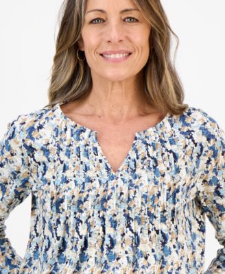 Petite Pintuck-Pleat 3/4-Sleeve Top, Macy's Exclusive
