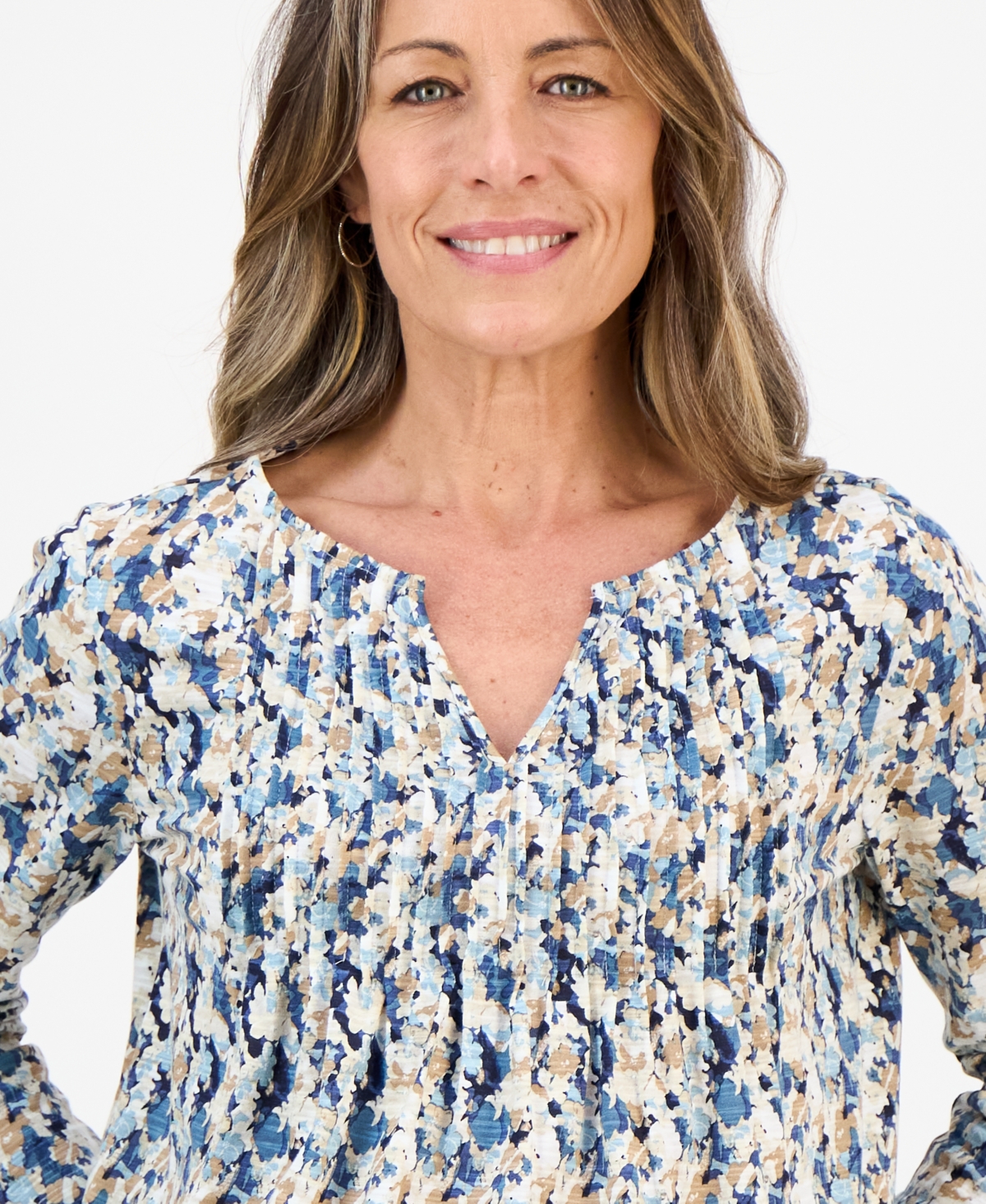 Style & Co Petite Pintuck-Pleat 3/4-Sleeve Top, Macy's Exclusive