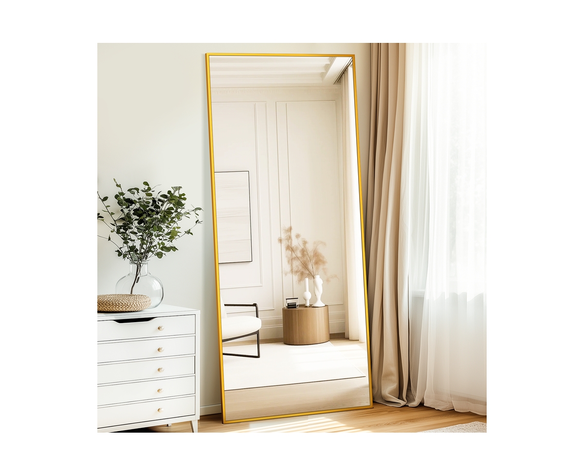 Antok Full Length Mirror 71"x26" Oversized Floor Mirror with Stand Hanging Mounted Mirrors for Living Room Cloakroom Gold Rect Style