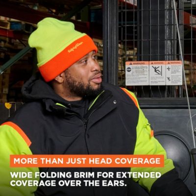 Men's HiVis Reversible Knit Cap - High Visibility Safety Beanie with Dual-Side Warmth