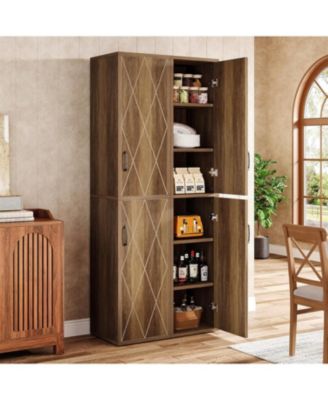 75.39-Inch Tall Wood Storage Cabinet with 6 Shelves, Narrow Kitchen Pantry