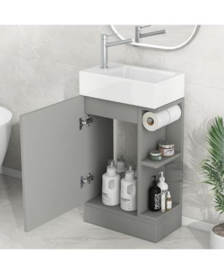 18.6" Bathroom Vanity with Sink, Two-Tier Shelf, Left or Right Orientation, Bathroom Cabinet