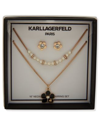 2-Pc. Imitation Pearl Gold-Tone Flower Necklace and Earrings Set