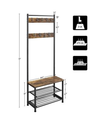 73” H Metal Hall Tree with Shoe Storage Bench Entryway Coat Rack