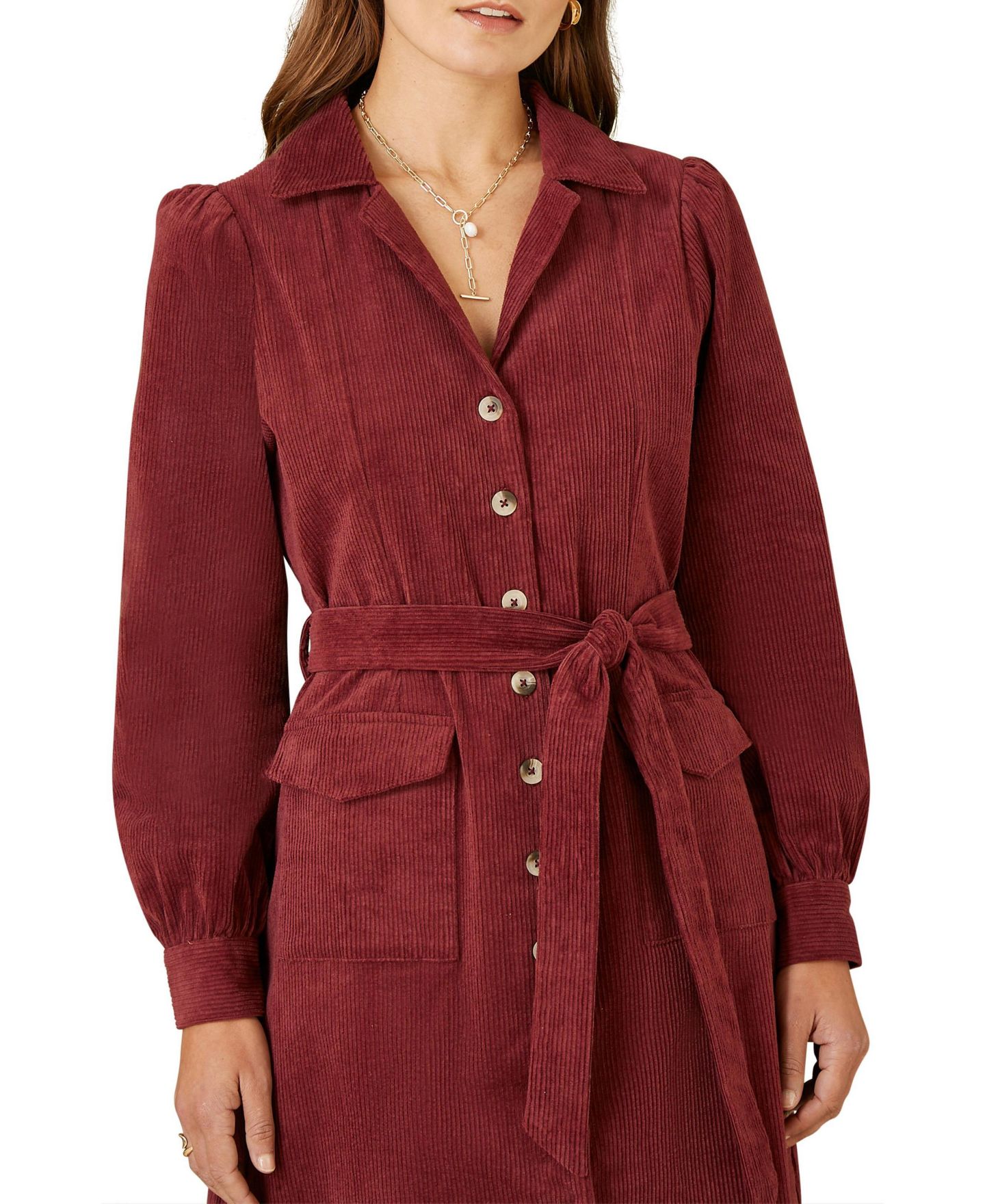 Женское платье Yumi Cord Midi Shirt Dress, цвет: Бордовый — фото 7