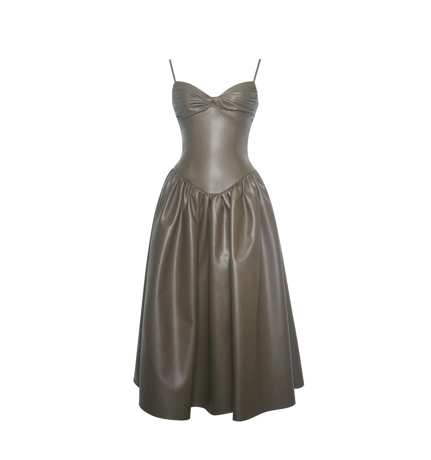 Women's Parisia Cocoa Faux Leather Drop Waist Maxi Dress