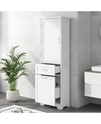 Tall Bathroom Storage Cabinet, Freestanding with Drawers and Adjustable Shelf
