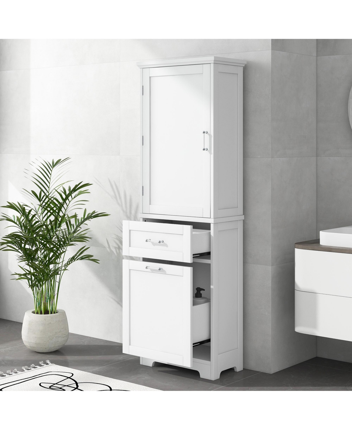 Casainc Tall Bathroom Storage Cabinet, Freestanding with Drawers and Adjustable Shelf