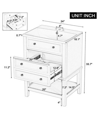 24" Bathroom Vanity with Sink, Bathroom Storage Cabinet with Drawer and Open Shelf, Solid Wood Frame