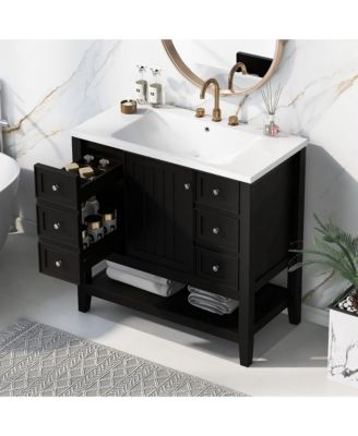 36" Bathroom Vanity with Sink Combo, One Cabinet and Three Drawers, Solid Wood and MDF Board