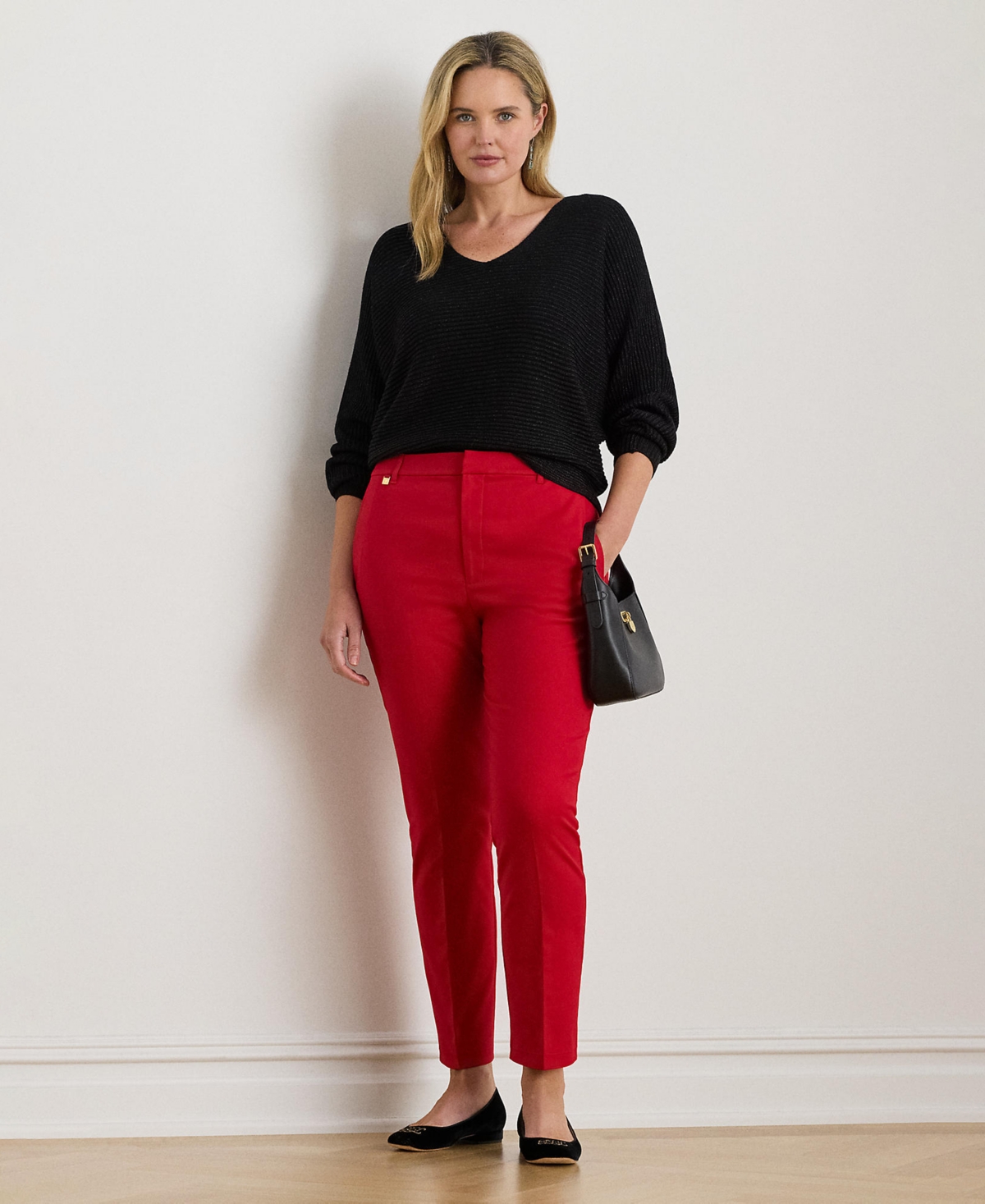 Ralph Lauren Plus Size Metallic Rib-knit Dolman-sleeve Sweater In Black