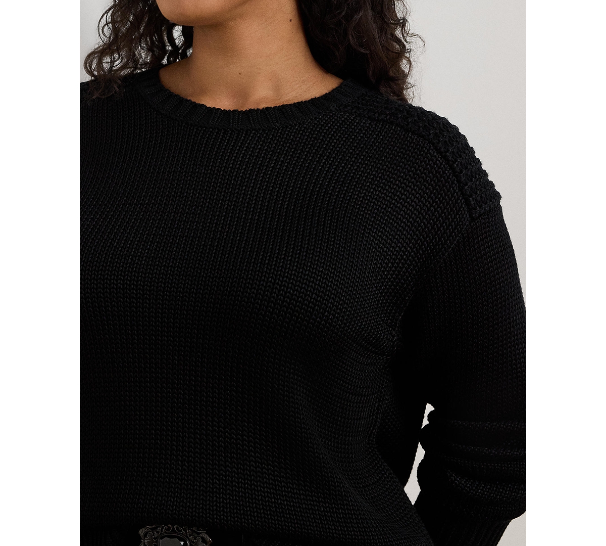 Ralph Lauren Plus Size Cotton-blend Crew Neck Sweater In Black