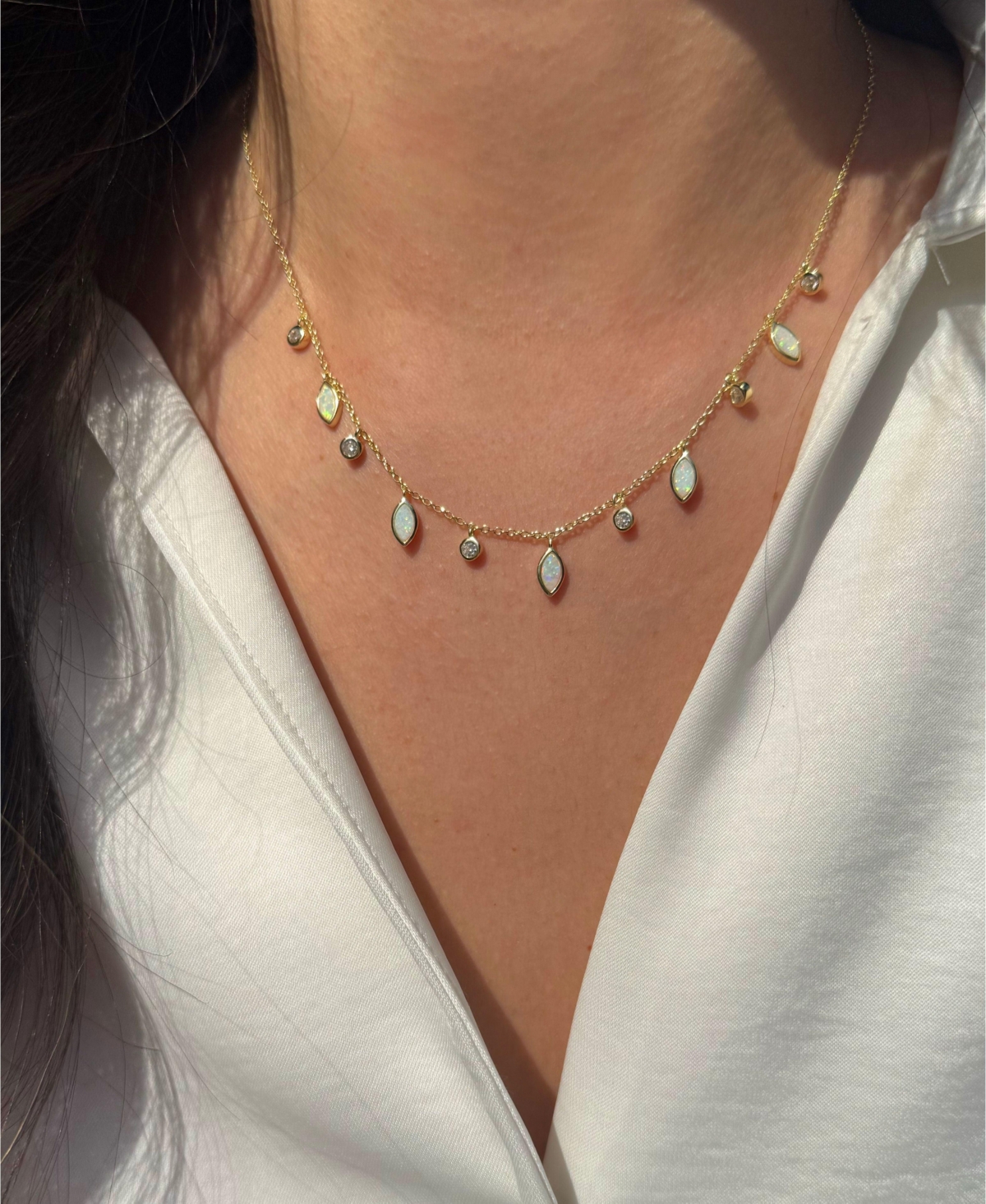 Kamaria Drops Of Spring Necklace With Lab-grown Opal In 14k Gold Plated Sterling Silver In Gold