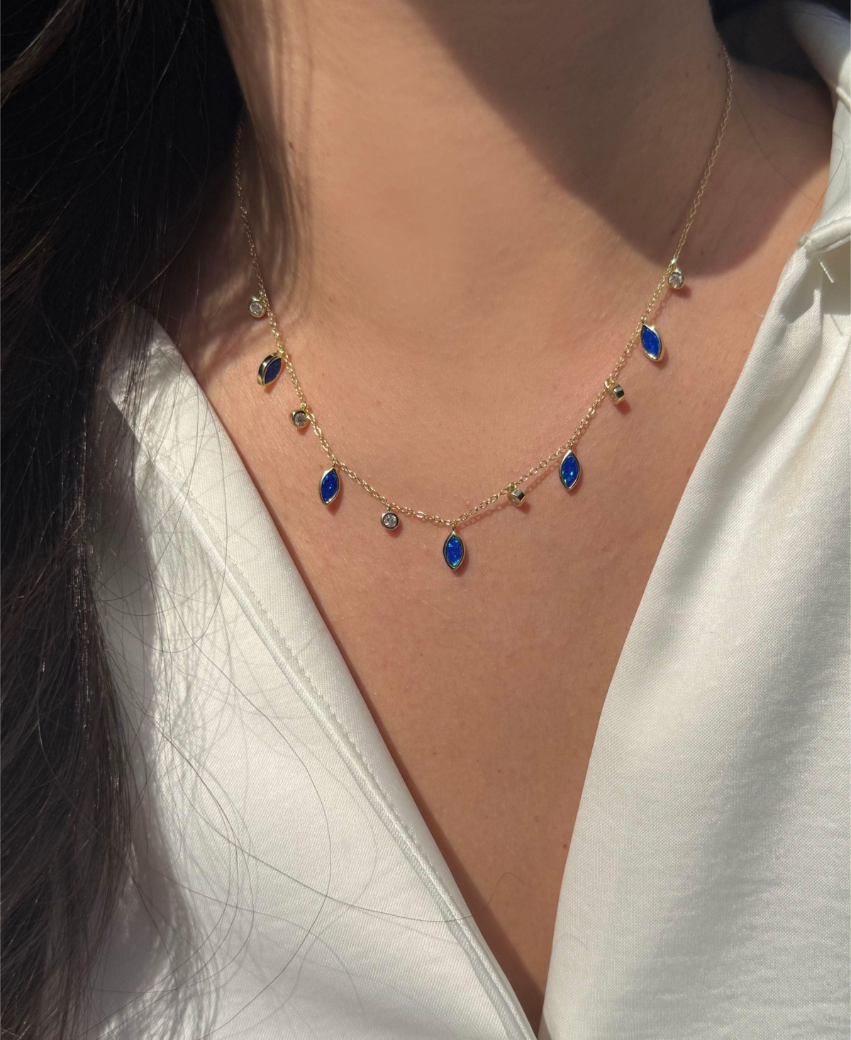 Kamaria Drops Of Spring Necklace With Lab-grown Opal In 14k Gold Plated Sterling Silver In Gold