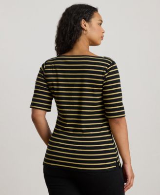 Plus Size Metallic Striped Boat Neck T-Shirt