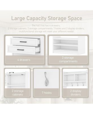 4-in-1 Detachable Hall Tree with Storage and 7 Hooks, Multiple Functions Hallway Coat Rack with Storage Drawers and Cabinet, Shoe Bench