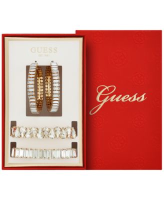 2-Pc. Glass Stone Metal-Tone Hoop Earrings and Bracelet Gift Set