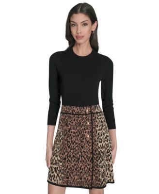 Petite Crew Neck Animal Skirt Dress