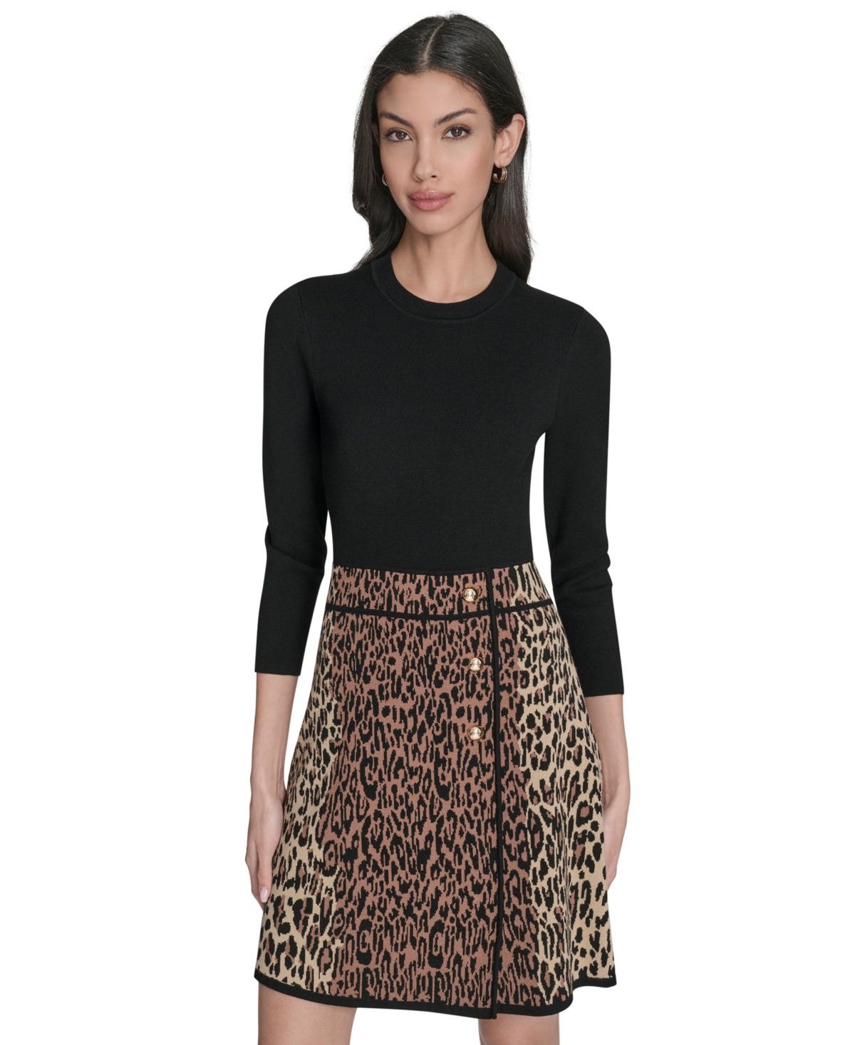 Eliza J Petite Crew Neck Animal Skirt Dress