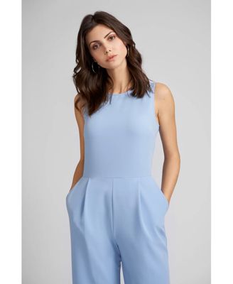 Women's London Fitted Cropped Jumpsuit with Crew Neck and Besome Pocket Detail in the Back