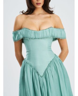 Women's Xavy Teal Green Off Shoulder Corset Midi Dress