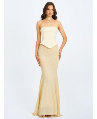 Women's Adelina Butter Yellow Peplum Mermaid Gown with Lace-up Back