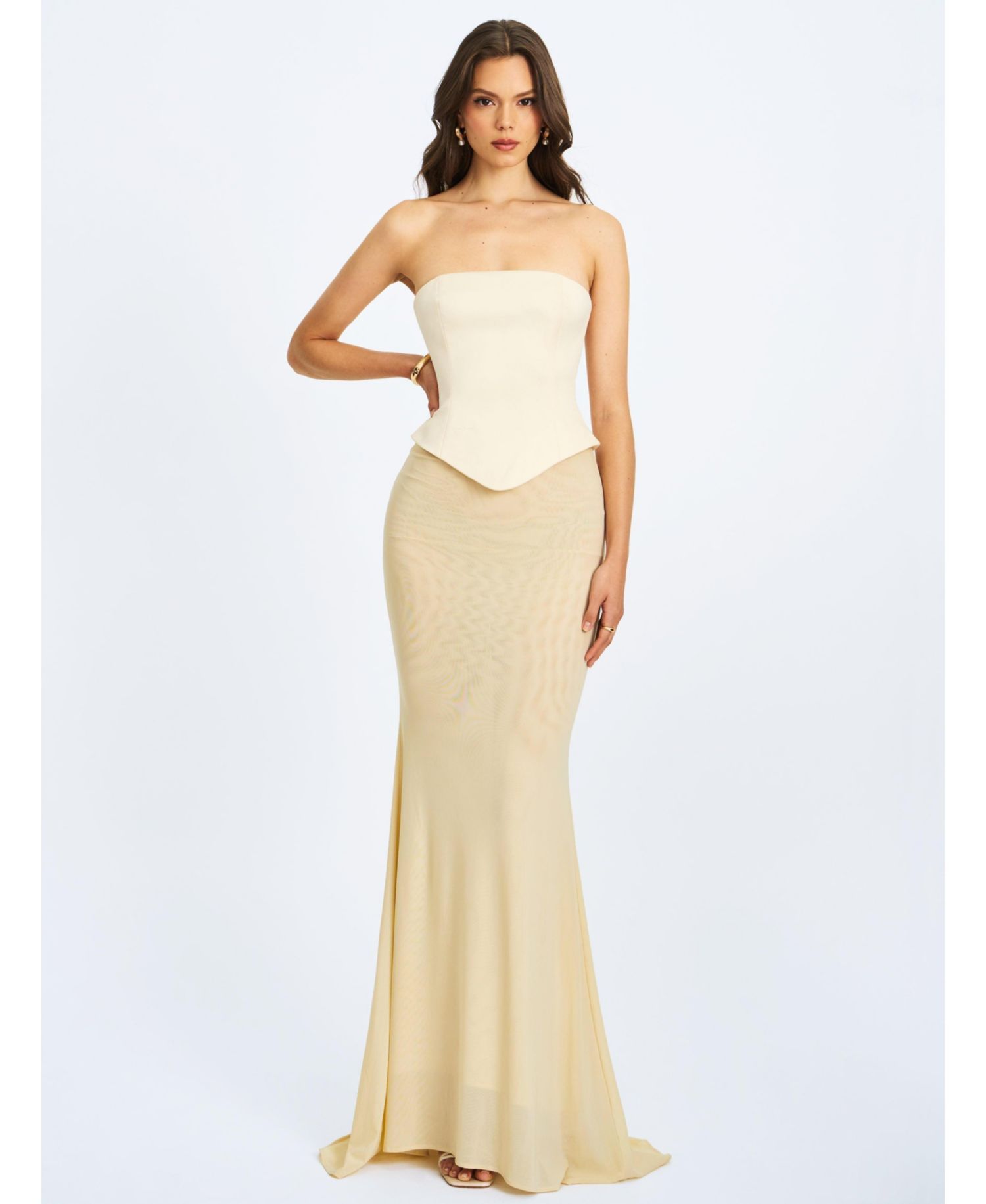 Women's Adelina Butter Yellow Peplum Mermaid Gown with Lace-up Back