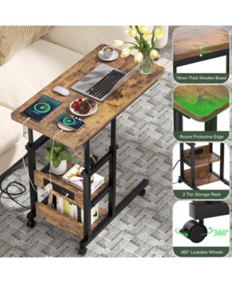 Height Adjustable C Table with USB Port and Wheels
