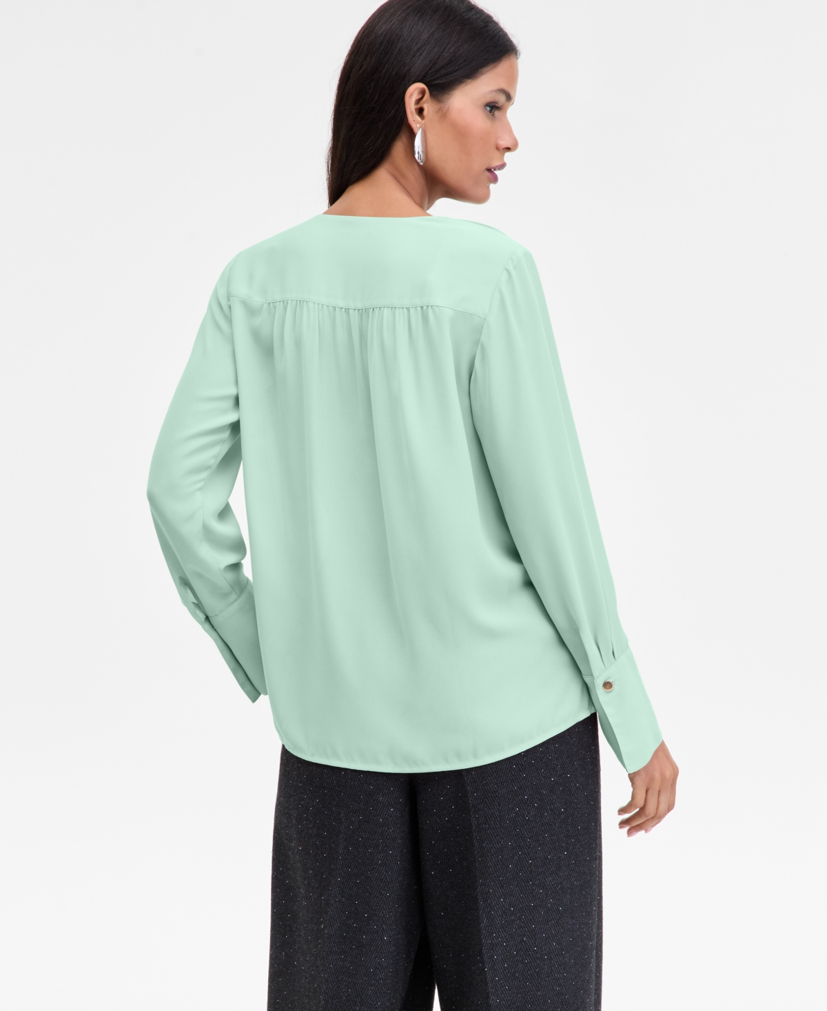 Inc International Concepts Women's Surplice Long-sleeve Blouse, Exclusively At Macy's In Green