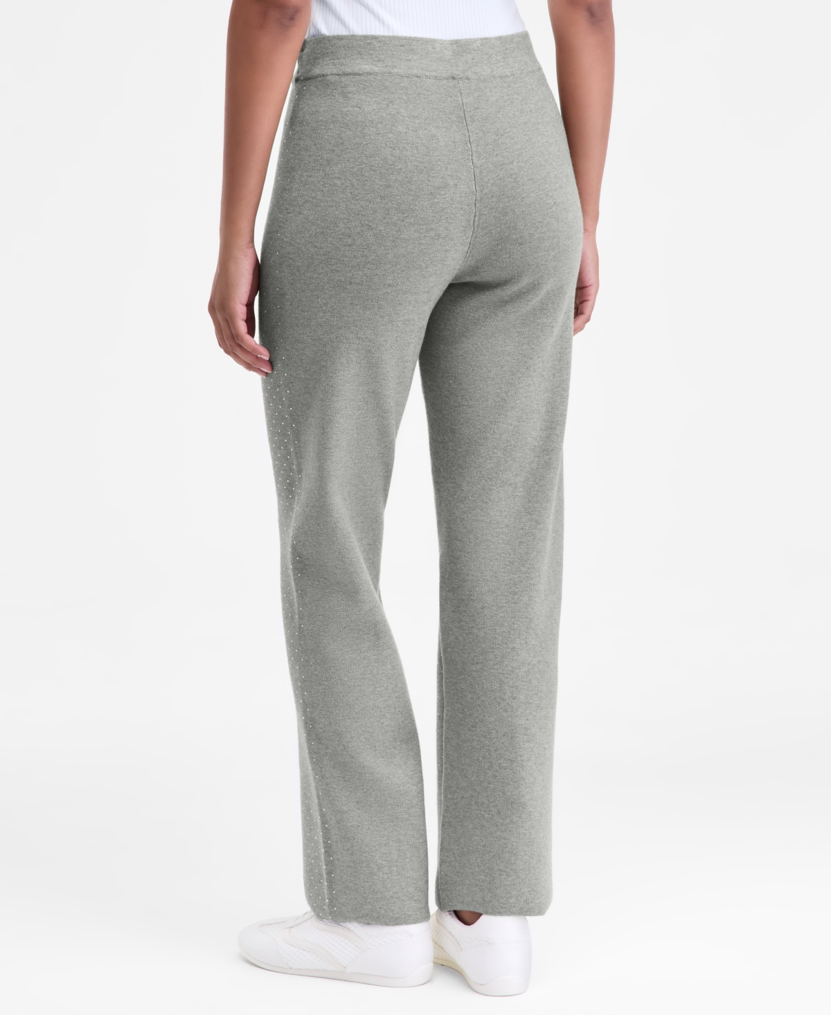 Inc International Concepts Women's Rhinestone Drawstring-waist Knit Pants, Macy's Exclusive In Gray