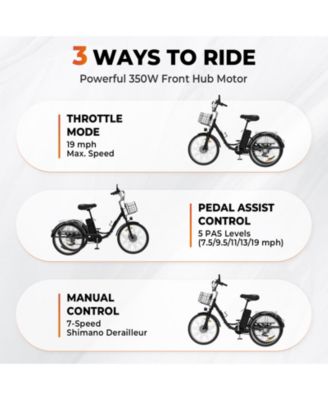 Adult Cargo Electric Trike, 24" 3-Wheel Bike with Removable 48V/13Ah Battery, Front & Rear Basket