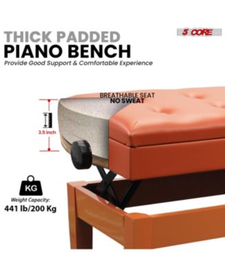 Duet Piano Bench 3.5 Inch Padded Cushioned Stool Wooden Heavy Duty Musician Chair w Storage