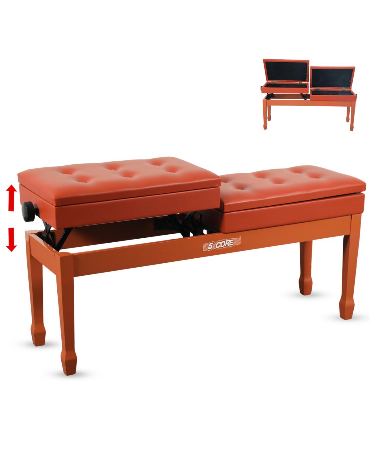 5 Core Duet Piano Bench 3.5 Inch Padded Cushioned Stool Wooden Heavy Duty Musician Chair w Storage