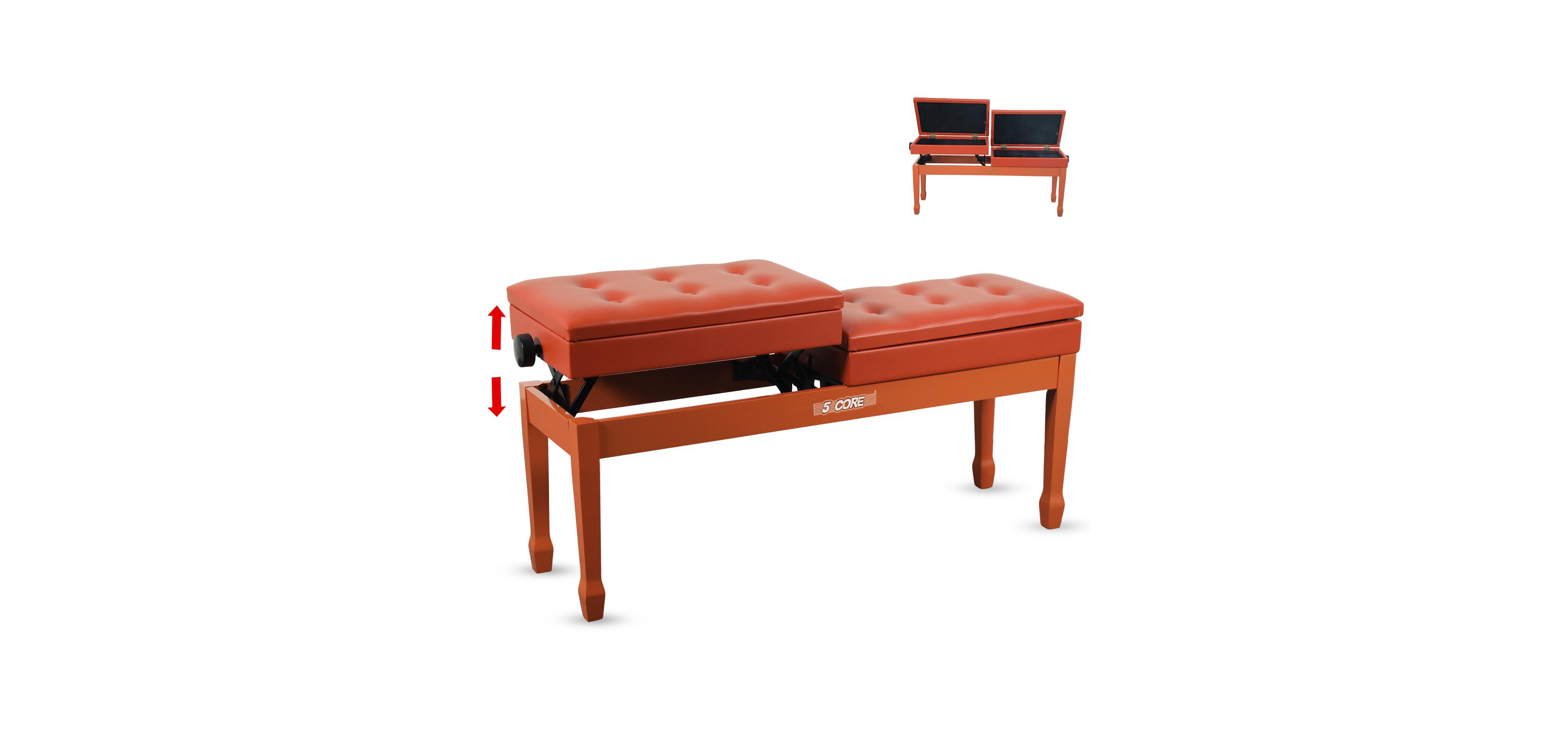 5 Core Duet Piano Bench 3.5 Inch Padded Cushioned Stool Wooden Heavy Duty Musician Chair w Storage
