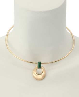 Malachite Molten Disc Pendant Wire Necklace